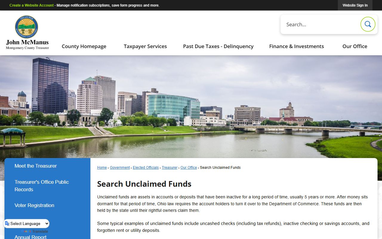 Kettering unclaimed money search on Montgomery County portal