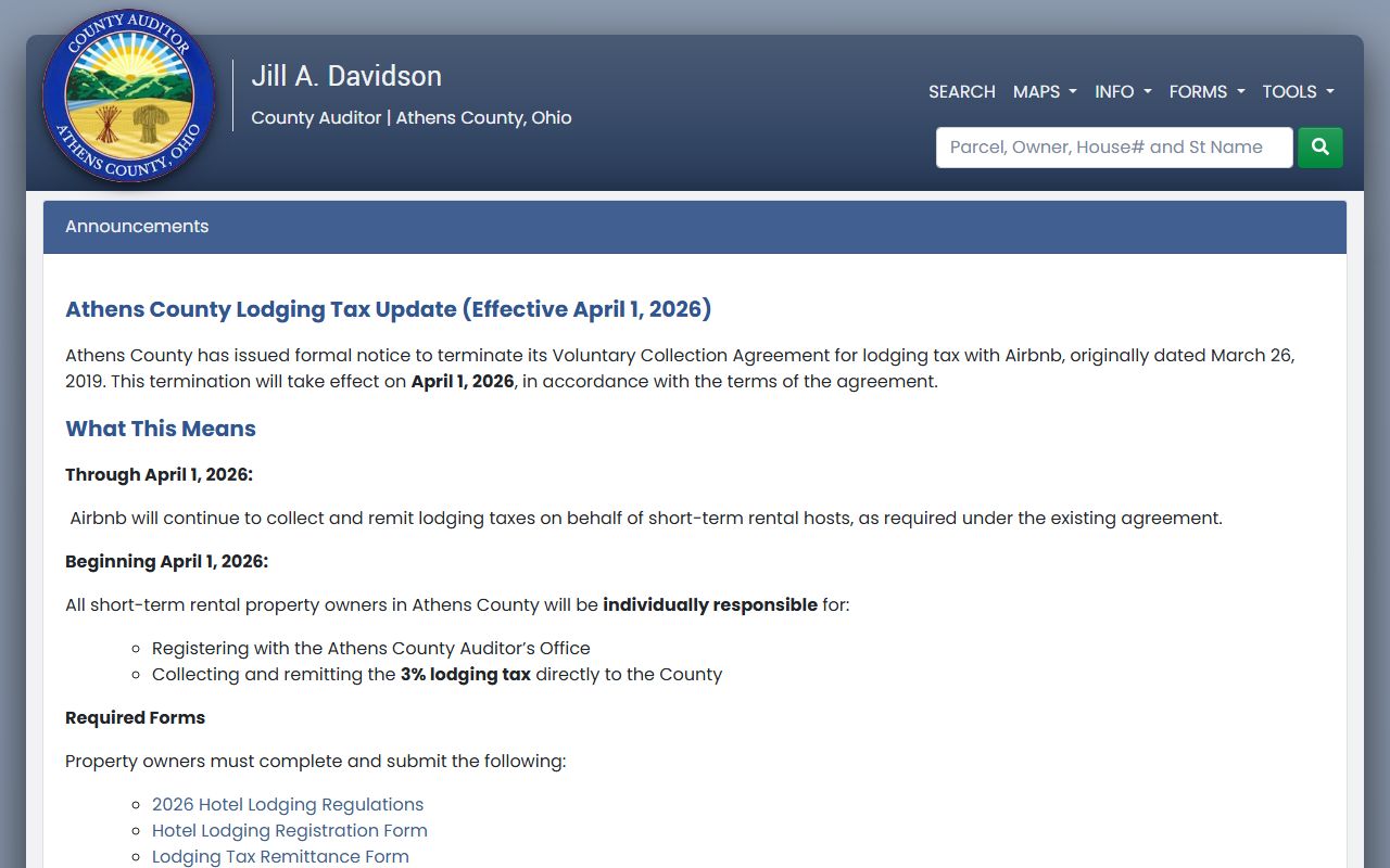 Athens County Auditor website for unclaimed funds