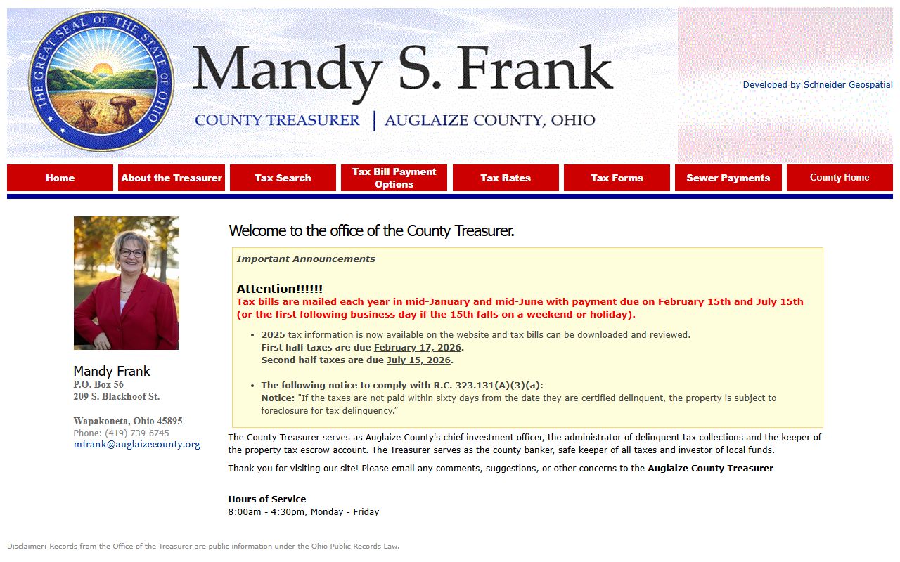 Auglaize County Treasurer website for unclaimed funds