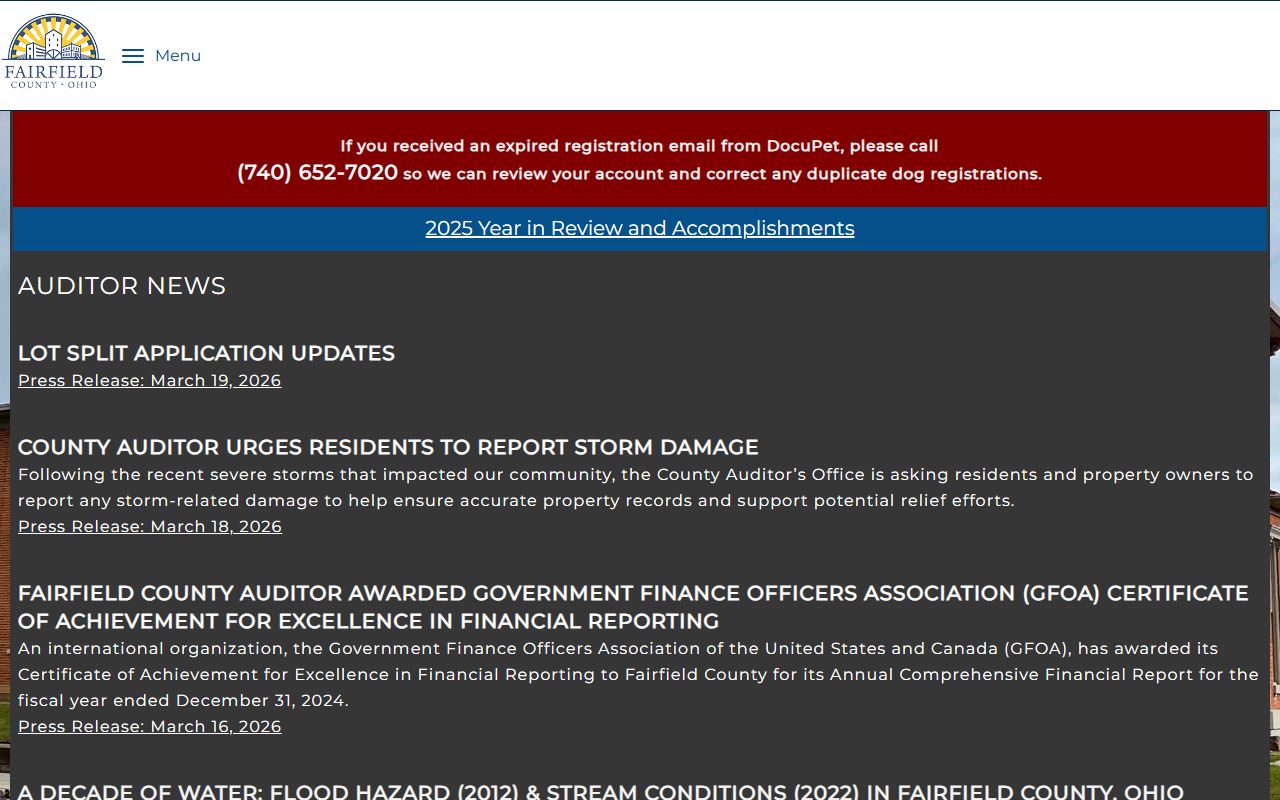 Fairfield County Auditor office for unclaimed money searches