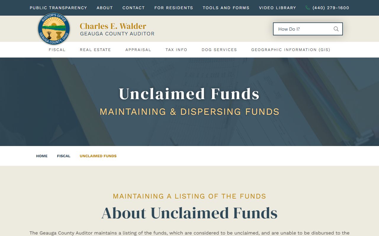Geauga County Auditor unclaimed funds search database