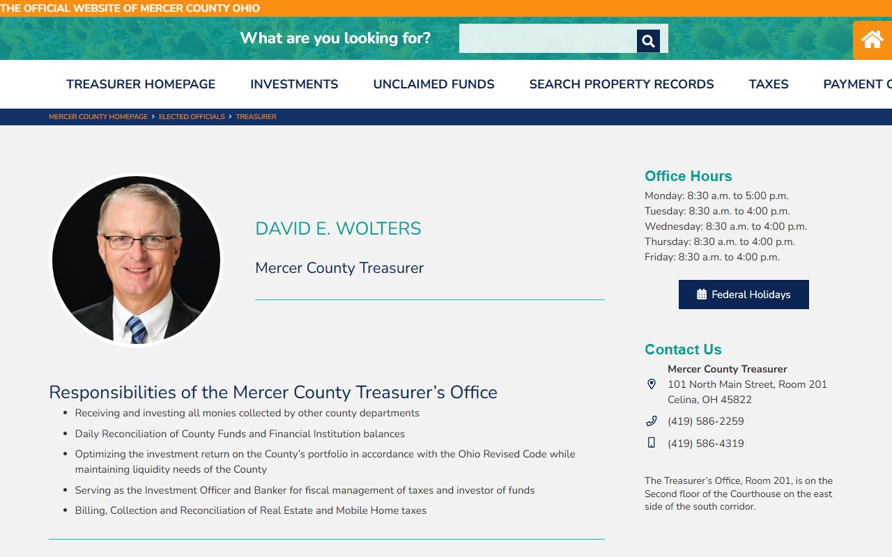 Mercer County Treasurer unclaimed funds page