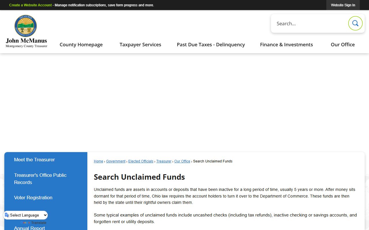 Montgomery County Search Unclaimed Funds tool