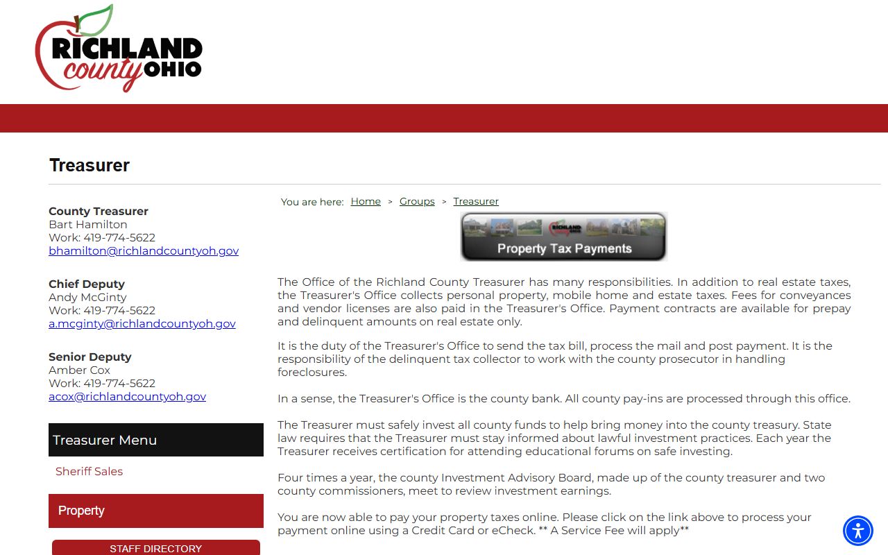 Richland County Treasurer office page