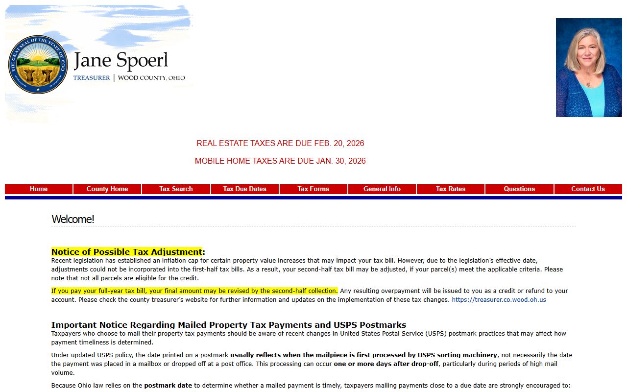 Wood County Treasurer website with unclaimed funds links