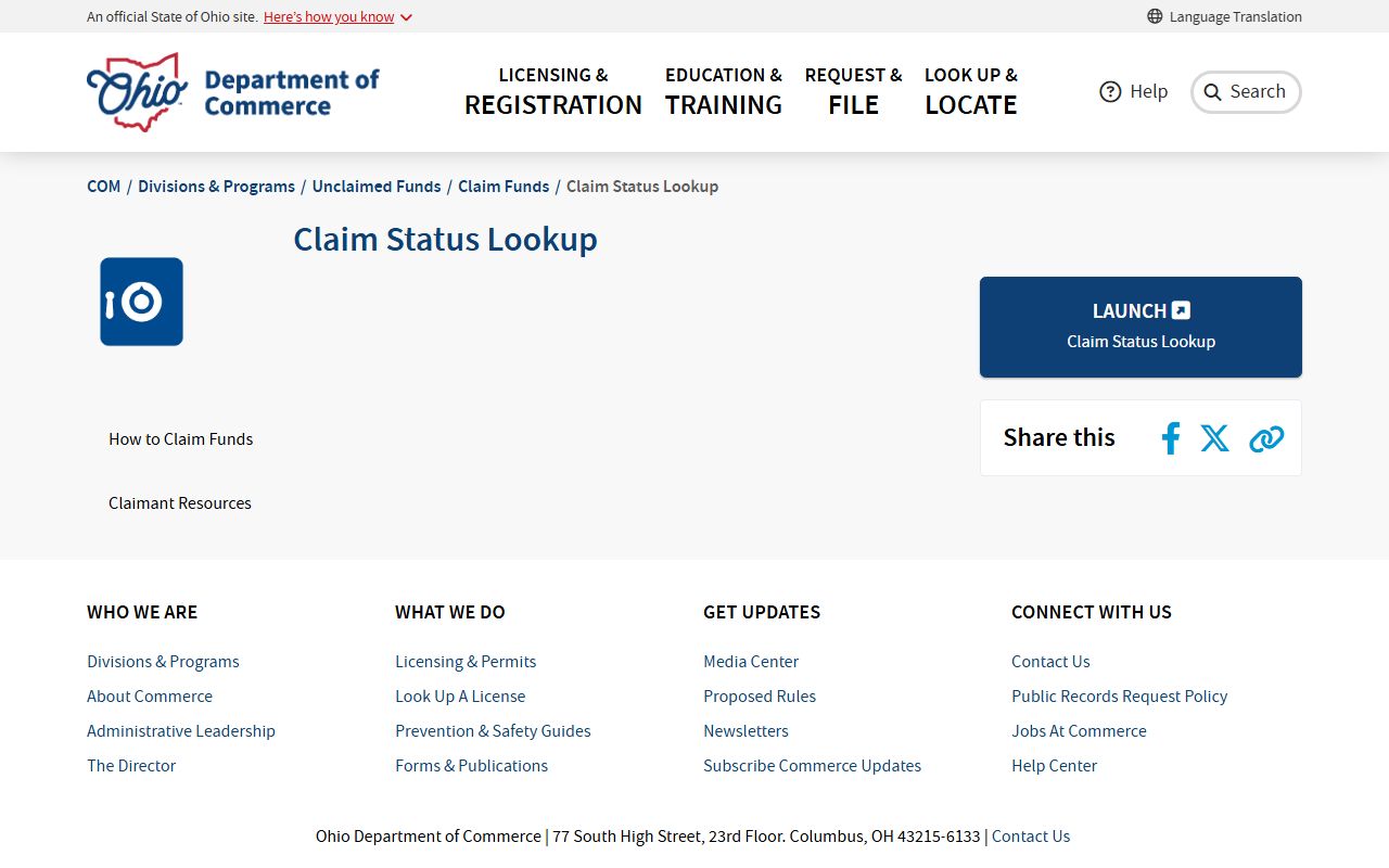 Ohio unclaimed money claim status lookup